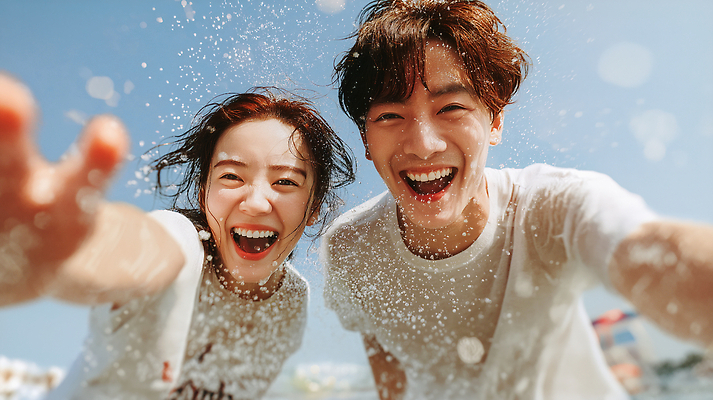 JPG 편집이미지 손 커플 행복 바다 물놀이 웃음 해변 여름 친구 햇빛 수분 즐거움 소통 의료성형뷰티 편집실사 AI인물포토 AI콘텐츠 계절 감정 컨셉 관계 놀이 표정 신체부위 태양 CG 파일형식 AI포토