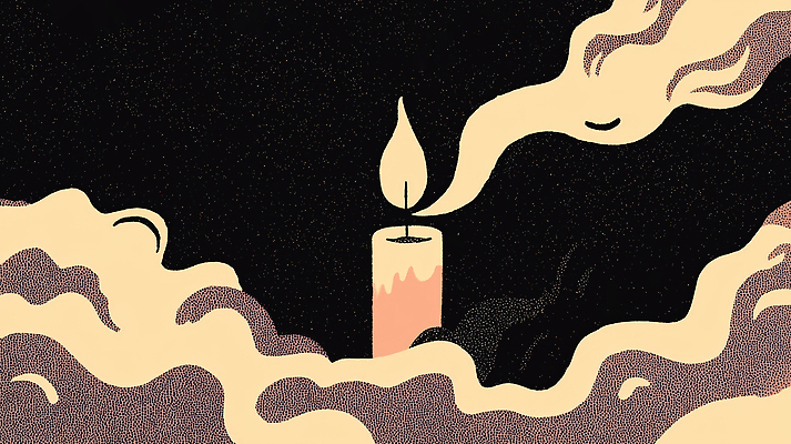 JPG 디자인 예술 일러스트 촛불 불꽃 조명 따뜻함 빛 평화 어둠 소리 마음 영혼 분위기 연기 야간 편안함 감성 색감 주목 국내일러스트 AI일러스트 AI콘텐츠 자연요소 컨셉 초 불 감각 파일형식