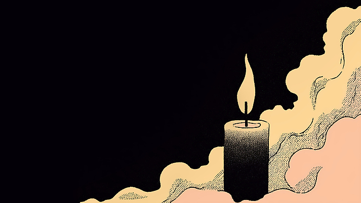 JPG 감정 생각 일러스트 촛불 휴식 조명 따뜻함 빛 평화 어둠 고요 감상 분위기 연기 심플 순간 미니멀 차분 국내일러스트 AI일러스트 AI콘텐츠 컨셉 초 파일형식