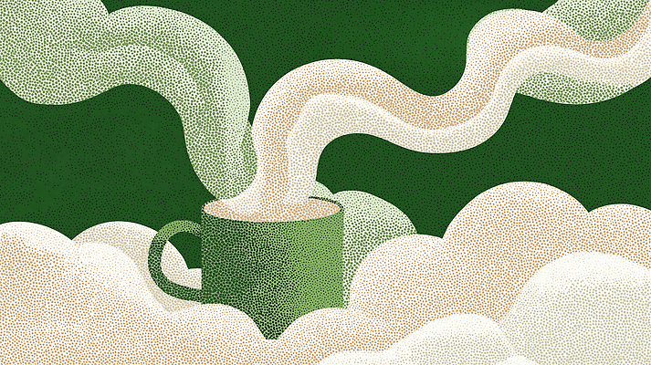 JPG 구름 디자인 감정 음료 예술 일러스트 아침 휴식 따뜻함 컵 초록색 카페 분위기 연기 차 편안함 상담 부드러움 따뜻한음료 뷰티풀 국내일러스트 AI일러스트 AI콘텐츠 주간 자연요소 식기 컬러 컨셉 상점 감각 파일형식