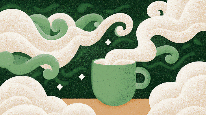 JPG 커피 음료 일러스트 휴식 따뜻함 컵 초록색 카페 마시기 분위기 연기 차 편안함 즐거움 유기농 부드러움 일과 감성 국내일러스트 AI일러스트 AI콘텐츠 식기 웰빙 감정 컬러 컨셉 모션 상점 감각 파일형식