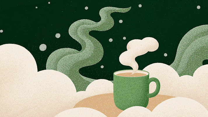 JPG 구름 커피 음료 예술 일러스트 자연 휴식 잔 따뜻함 풍경 일상 초록색 야간 수증기 편안함 힐링 스타일 차분 국내일러스트 AI일러스트 AI콘텐츠 자연요소 식기 컬러 컨셉 라이프 감각 생태계 파일형식
