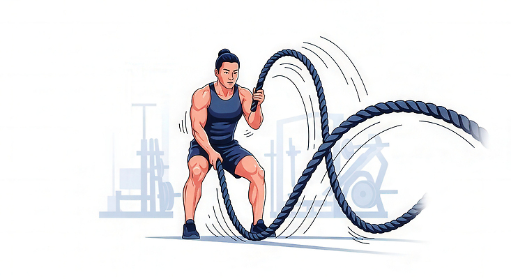 JPG 남자 밧줄 신체 일러스트 모션 근육 건강 운동 운동기구 헬스 힘 웨이트트레이닝 도둑 집중 연습 체육관 크로스핏 국내일러스트 AI일러스트 AI콘텐츠 줄 컨셉 사람 범죄인 파일형식