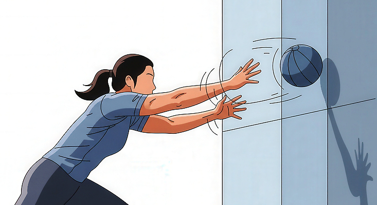 JPG 손 여자 벽 스포츠 포즈 일러스트 공 모션 실내 건강 경기 생활 운동 에너지 집중 연습 체육관 열정 다이나믹 크로스핏 국내일러스트 AI일러스트 AI콘텐츠 감정 컨셉 사람 내부 신체부위 파일형식