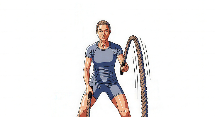 JPG 여자 밧줄 일러스트 모션 건강 운동 파이팅 헬스 스트레칭 힘 에너지 도전 목표 웨이트트레이닝 연습 노력 크로스핏 국내일러스트 AI일러스트 AI콘텐츠 줄 컨셉 사람 파일형식