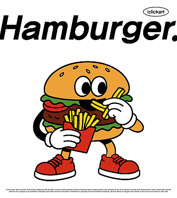 캐릭터 음식 상징 일러스트 디저트 패스트푸드 요리 식사 감자튀김 햄버거 만화 배고픔 즐거움 애니메이션 일러캐릭터 AI파일 감정 감자 튀김 인스턴트 파일형식 벡터