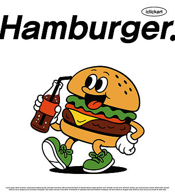 캐릭터 디자인 음료 음식 상징 일러스트 유행 햄버거 유머 만화 즐거움 색감 창의력 창작 디지털아트 일러캐릭터 AI파일 감정 패스트푸드 파일형식 벡터