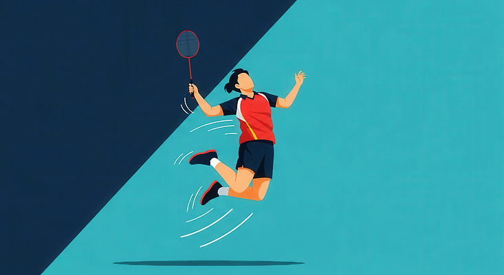 JPG 스포츠 컬러 백그라운드 일러스트 모션 운동선수 기술 운동 점프 경쟁 에너지 자유 목표 체육 연습 역동적 배드민턴 스매싱 국내일러스트 AI일러스트 AI콘텐츠 컨셉 건강 구기 파일형식