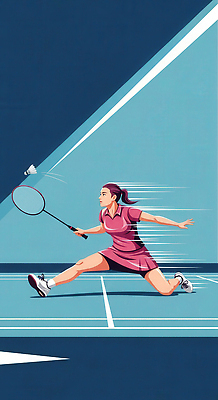 JPG 여자 스포츠 포즈 일러스트 모션 운동선수 기술 경기 운동 경쟁 에너지 코트 라켓 셔틀콕 집중 체육 배드민턴 스매싱 국내일러스트 AI일러스트 AI콘텐츠 스포츠용품 컨셉 건강 사람 구기 외투 파일형식