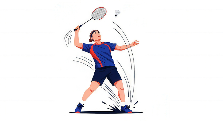 JPG 남자 스포츠 포즈 일러스트 모션 운동선수 경기 야외 운동 경기장 코트 스윙 공격 셔틀콕 집중 체육 연습 역동적 배드민턴 국내일러스트 AI일러스트 AI콘텐츠 스포츠용품 컨셉 스포츠시설 건강 사람 구기 외투 파일형식