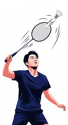 JPG 남자 스포츠 포즈 일러스트 모션 운동선수 기술 경기 운동 힘 경쟁 라켓 셔틀콕 집중 연습 즐거움 역동적 열정 배드민턴 순간 국내일러스트 AI일러스트 AI콘텐츠 감정 스포츠용품 컨셉 건강 사람 구기 파일형식