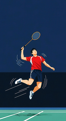 JPG 남자 스포츠 일러스트 모션 경기 취미 여름 운동 점프 힘 경쟁 코트 라켓 체육 배드민턴 리듬 맞대결 순간 액션 국내일러스트 AI일러스트 AI콘텐츠 계절 스포츠용품 컨셉 건강 사람 구기 외투 파일형식