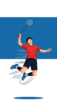 JPG 스포츠 포즈 티셔츠 일러스트 반바지 공 운동선수 서브 기술 경기 운동 점프 힘 라켓 집중 파란배경 배드민턴 승부 액션 특징 국내일러스트 AI일러스트 AI콘텐츠 스포츠용품 백그라운드 컨셉 셔츠 바지 모션 건강 파란색 구기 파일형식