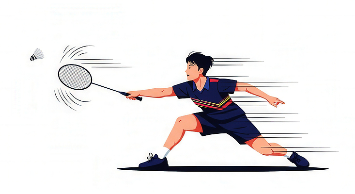 JPG 남자 스포츠 포즈 일러스트 운동선수 경기 운동복 청춘 운동 경쟁 에너지 목표 스윙 집중 연습 속도 배드민턴 액션 국내일러스트 AI일러스트 AI콘텐츠 옷 컨셉 건강 사람 구기 파일형식