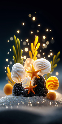 JPG 식물 편집이미지 모래 바다 컬러 자연 조개 풍경 해변 장식 빛 3D 해초 장면 편집3D AI컴퓨터그래픽 AI콘텐츠 어패류 해조류 디지털합성 생태계 파일형식