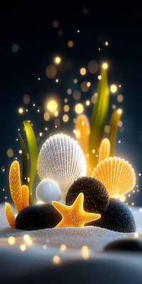 JPG 편집이미지 별 모래 바다 컬러 자연 조개 바닥 풍경 장식 빛 3D 수중동물 신비 뷰티풀 조합 편집3D AI컴퓨터그래픽 AI콘텐츠 자연요소 동물 컨셉 어패류 디지털합성 생태계 파일형식