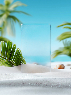 JPG 편집이미지 바다 조각 자연 유리 풍경 해변 여름 모래사장 야자수 햇빛 일출 투명 휴양지 조화 청명 편집실사 AI포토 AI콘텐츠 나무 계절 재질 태양 노을 장소 CG 생태계 파일형식