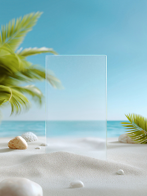 JPG 편집이미지 파도 바다 자연 휴식 풍경 해변 여름 모래사장 야자수 햇빛 조약돌 유리판 트로피컬아트 편집실사 AI포토 AI콘텐츠 나무 계절 컨셉 태양 돌_바위 CG 그림 생태계 파일형식