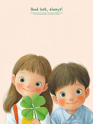 PSD 행복 어린이 일러스트 자연 웃음 초원 소풍 귀여움 꿈 행운 네잎클로버 즐거움 긍정 국내일러스트 식물 감정 컨셉 표정 사람 야외활동 클로버 생태계 파일형식