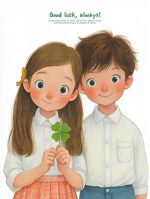 PSD 행복 어린이 상징 일러스트 응원 자연 따뜻함 사랑 미소 소녀 소년 여름 친구 우정 메시지 네잎클로버 순수 조화 소통 긍정적 국내일러스트 식물 계절 여자 남자 감정 컨셉 관계 표정 사람 클로버 생태계 파일형식