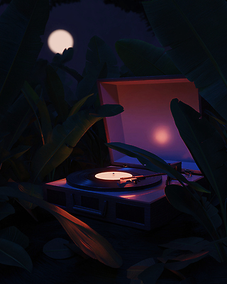 JPG 식물 편집이미지 감정 음악 조명 따뜻함 정원 소리 분위기 추억 편안함 달빛 감성 레코드플레이어 힙스터 편집3D AI컴퓨터그래픽 AI콘텐츠 패션 컨셉 문화예술 3D 달 감각 파일형식