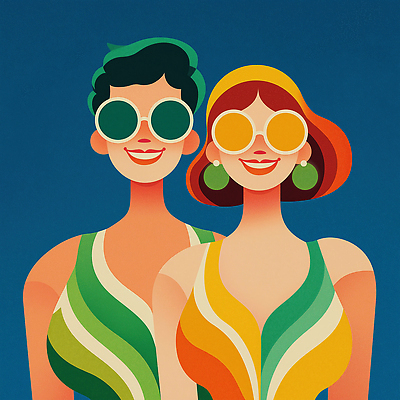 JPG 디자인 여자 패션 남자 수영복 컬러 일러스트 휴가 웃음 해변 친구 선글라스 유행 활발 에너지 즐거움 스타일 국내일러스트 AI일러스트 AI콘텐츠 옷 감정 안경 바다 컨셉 관계 표정 사람 파일형식