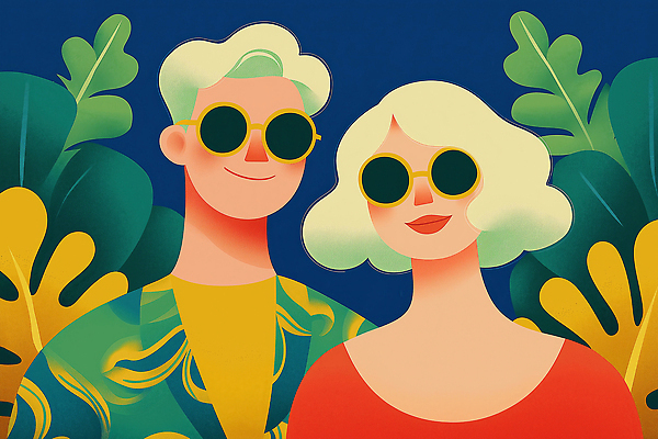 JPG 패션 컬러 백그라운드 일러스트 자연 표정 웃음 여름 친구 선글라스 카페 즐거움 외출 힐링 뷰티풀 스타일 국내일러스트 AI일러스트 AI콘텐츠 계절 감정 안경 관계 상점 생태계 파일형식