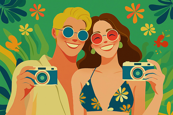 JPG 식물 커플 꽃 행복 컬러 일러스트 웃음 해변 여름 바캉스 모래사장 선글라스 야자수 카메라 추억 즐거움 조화 소셜미디어 국내일러스트 AI일러스트 AI콘텐츠 나무 계절 감정 안경 바다 컨셉 관계 휴가 표정 전자제품 파일형식