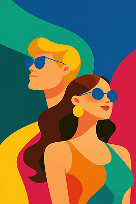 JPG 디자인 패션 수영복 포즈 백그라운드 일러스트 함께함 해변 여름 선글라스 유행 감각 분위기 비율 색채 스타일 국내일러스트 AI일러스트 AI콘텐츠 옷 계절 안경 바다 컨셉 파일형식