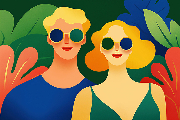 JPG 디자인 공원 감정 컬러 백그라운드 일러스트 자연 여름 선글라스 화려 열대우림 즐거움 그림 뷰티풀 스타일 국내일러스트 AI일러스트 AI콘텐츠 계절 공공시설 안경 컨셉 숲 생태계 파일형식