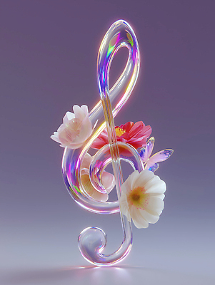 JPG 편집이미지 디자인 꽃 예술 컬러 음표 조명 장식 인테리어 조형물 반사 크리스탈 부드러움 뷰티풀 창의성 편집3D AI컴퓨터그래픽 AI콘텐츠 식물 기호 음악 미술 3D 감각 광석 파일형식