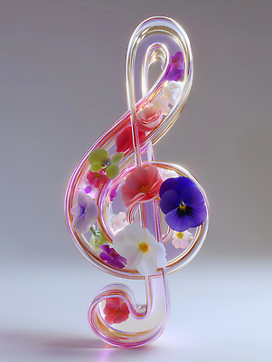 JPG 편집이미지 디자인 꽃 예술 음악 컬러 조명 장식 투명 우아함 크리스탈 질감 뷰티풀 편집3D AI컴퓨터그래픽 AI콘텐츠 식물 컨셉 문화예술 3D 광석 파일형식