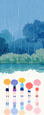 JPG 구름 감정 물결 컬러 일러스트 우산 자연 하늘 날씨 풍경 여름 소리 비 기다림 숲 강가 즐거움 국내일러스트 AI일러스트 AI콘텐츠 자연요소 계절 모션 강 생태계 파일형식