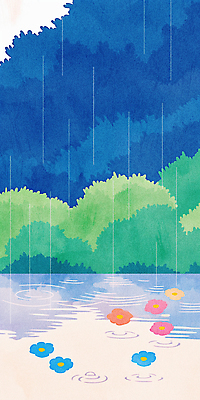 JPG 식물 꽃 호수 물결 일러스트 자연 하늘 수채화 풍경 초록색 물 여름 평화 비 수면 숲 연습 조용 감성 뷰티풀 색감 국내일러스트 AI일러스트 AI콘텐츠 자연요소 계절 컬러 컨셉 날씨 생태계 파일형식