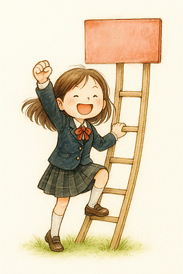 JPG 행복 교복 어린이 일러스트 사다리 학교 모션 성공 표정 웃음 소녀 잔디 장난감 햇빛 소풍 정원 기쁨 놀이터 오르기 국내일러스트 AI일러스트 AI콘텐츠 식물 옷 여자 교육 감정 컨셉 놀이 사람 태양 야외활동 도구 파일형식