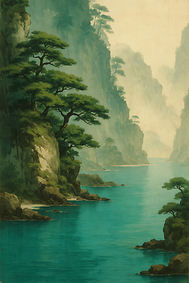 JPG 나무 물결 컬러 여행 일러스트 자연 하늘 휴식 산 풍경 야외 환경 계곡 고요 탐험 안개 생태계 조화 뷰티풀 수목 국내일러스트 AI일러스트 AI콘텐츠 식물 컨셉 날씨 파일형식