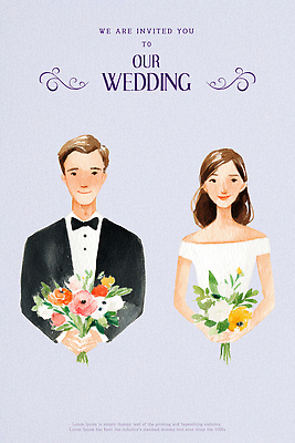 PSD 편집이미지 디자인 커플 행복 신부 꽃다발 신랑 결혼 일러스트 결혼식 사랑 그림 초대장 초대 이미지편집 꽃 감정 관계 카드_감사 이벤트 파일형식