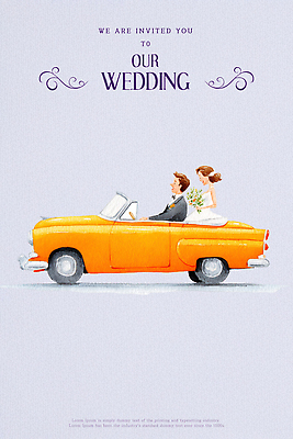 PSD 편집이미지 디자인 커플 행복 결혼 일러스트 자동차 결혼식 사랑 이벤트 파티 주황색 클래식 그림 초대장 이미지편집 감정 육상교통 컬러 컨셉 관계 카드_감사 파일형식