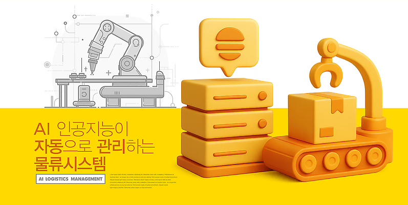 PSD 편집이미지 기술 관리 노란색 작업 로봇 시스템 물류 혁명 로봇팔 자동화 AI_인공지능 이미지편집 컬러 컨셉 파일형식