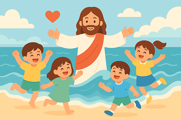 행복 종교 어린이 모래 바다 일러스트 가족 모션 자연 놀이 사랑 웃음 해변 친구 태양 예수 즐거움 환영 공동체 교훈 국내일러스트 AI파일 자연요소 감정 관계 표정 사람 신_종교 생태계 파일형식 벡터