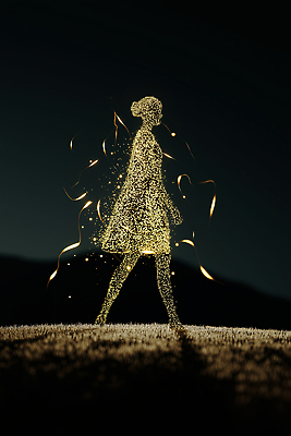 JPG 모양 여자 실루엣 예술 상징 모션 형상 빛 반짝임 걷기 표현 관찰 분위기 뷰티풀 AI컴퓨터그래픽 AI콘텐츠 컨셉 촬영기법 사람 파일형식