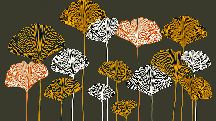 JPG 식물 디자인 예술 선 컬러 백그라운드 잎 패턴 일러스트 자연 장식 유행 가을 우아함 은행나무 조화 뷰티풀 색감 국내일러스트 AI일러스트 AI콘텐츠 나무 계절 컨셉 무늬 생태계 파일형식