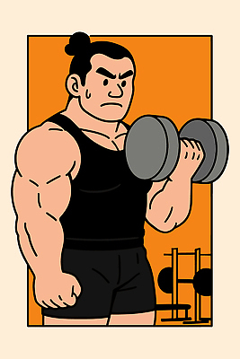 남자 일러스트 근육 운동선수 건강 운동 헬스 힘 아령 웨이트트레이닝 도둑 집중 연습 체육관 땀 근력 국내일러스트 AI파일 스포츠 컨셉 사람 범죄인 파일형식 벡터