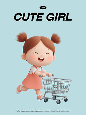 PSD 편집이미지 캐릭터 원피스 행복 분홍색 백그라운드 밝음 웃음 소녀 쇼핑 귀여움 카트 즐거움 부드러움 애니메이션 편집3D 옷 여자 감정 어린이 컬러 컨셉 표정 3D 감각 파일형식