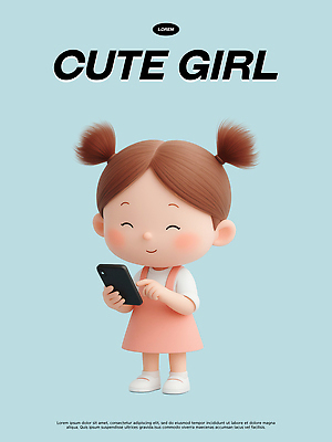 PSD 편집이미지 캐릭터 드레스 분홍색 백그라운드 표정 밝음 미소 웃음 소녀 스마트폰 귀여움 메시지 만화 애니메이션 편집3D 옷 여자 어린이 컬러 컨셉 핸드폰 스마트기기 3D 파일형식