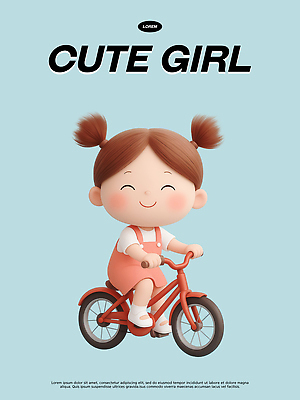 PSD 편집이미지 행복 어린이 컬러 백그라운드 모션 놀이 표정 웃음 소녀 파란색 자전거 즐거움 가벼움 편집3D 여자 감정 사람 3D 바이크 무게 파일형식