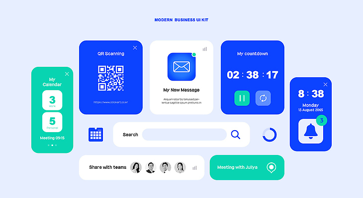 PSD 템플릿 디자인 비즈니스 회의 디지털 스크린 달력 메시지 알림 QR코드 UI 기능 스타일 이미지템플릿 파일형식