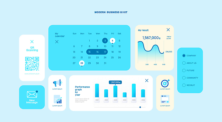 PSD 템플릿 디자인 비즈니스 커뮤니케이션 그래프 관리 자료 달력 도구 메시지 결과 QR코드 UI 스캔 이미지템플릿 컨셉 파일형식