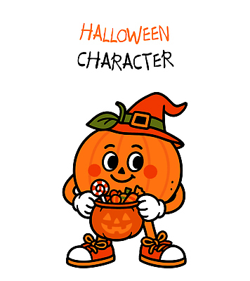 캐릭터 전통 옷 행복 오렌지 일러스트 표시 호박 요정 사탕 장식 파티 바구니 귀여움 축제 할로윈 달콤 즐거움 마법 일러캐릭터 AI파일 감정 컨셉 채소 과일 디저트 이벤트 맛 파일형식 벡터