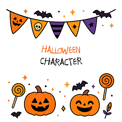 캐릭터 배너 옷 음악 컬러 일러스트 호박 디저트 장식 장난감 파티 귀여움 축제 할로윈 축하 즐거움 마녀 풍선 아이템 분화 일러캐릭터 AI파일 감정 음식 컨셉 채소 문화예술 이벤트 파일형식 벡터